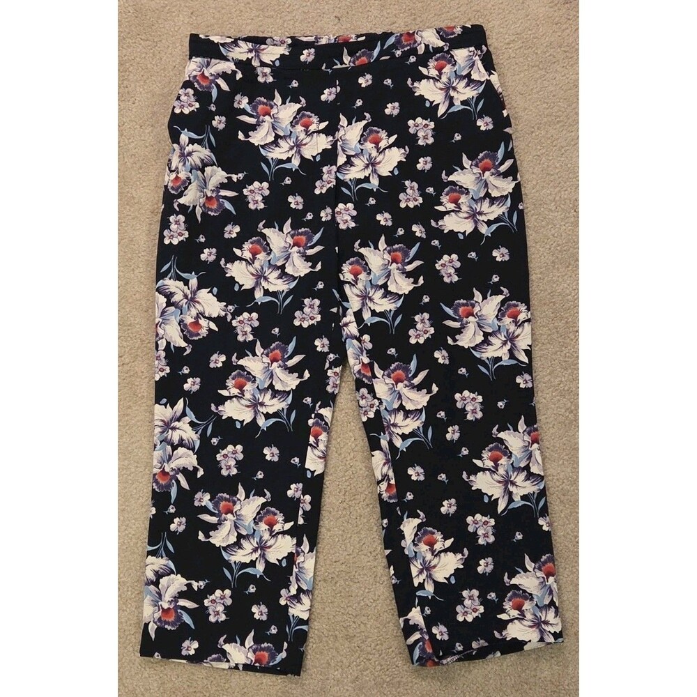 Cynthia Rowley Women’s Black Floral Cropped Pants - White Blue Red